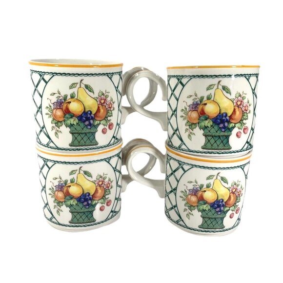Villeroy & Boch Fruit Basket Set Of 4 Coffee Mugs Espresso Vitro #1748 Germany - Picture 1 of 9